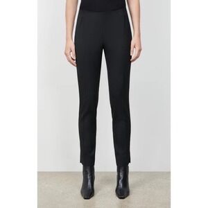 $398 Lafayette 148 Pants Womens 4 Stanton Cropped Slit Hem Mid Rise Black Sateen